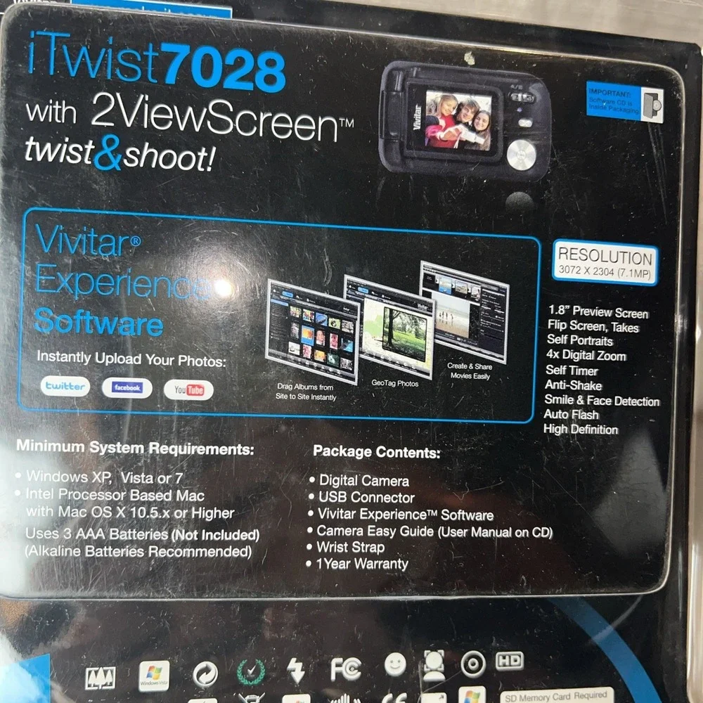 Vivitar 7028 iTwist 7.1MP Digital Camera Blue NEW Compact Point Shoot